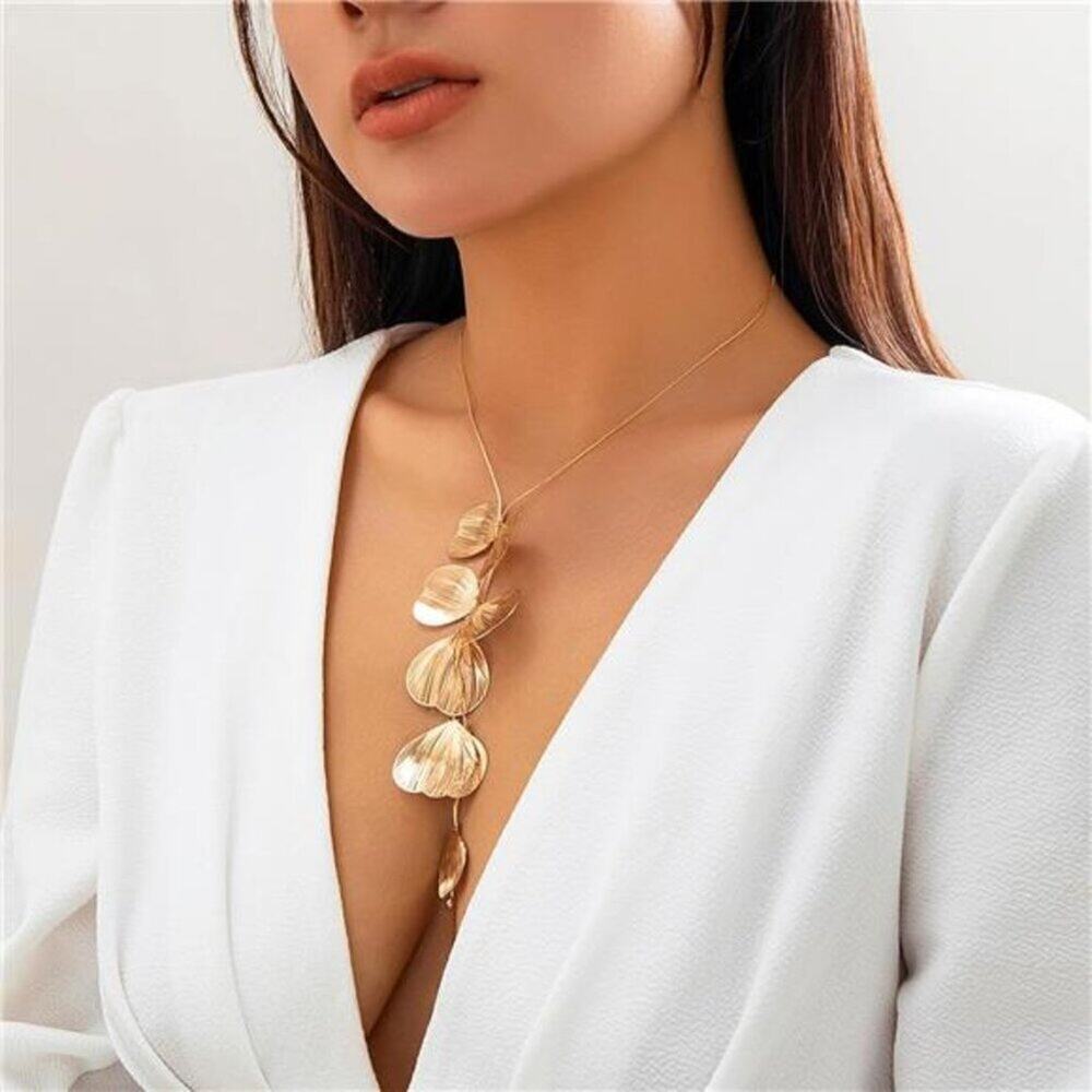 Statement Gold Leaf Choker Necklace for Women Trendy Boho Black Ginkgo Leaves